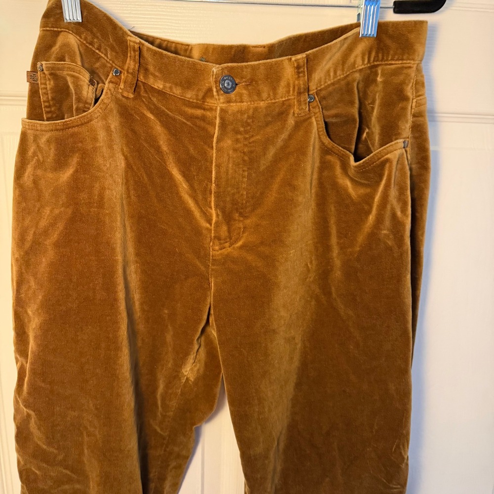 Ralph Lauren Pants Brown 10 Straight Leg Velvet Corduroy Boho Office Wear - Picture 2 of 4